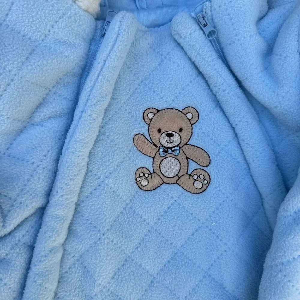 Vintage Wippette Snow Suit‎ Hooded Footie Fleece Lined Baby 6-9 Months Blue Bear